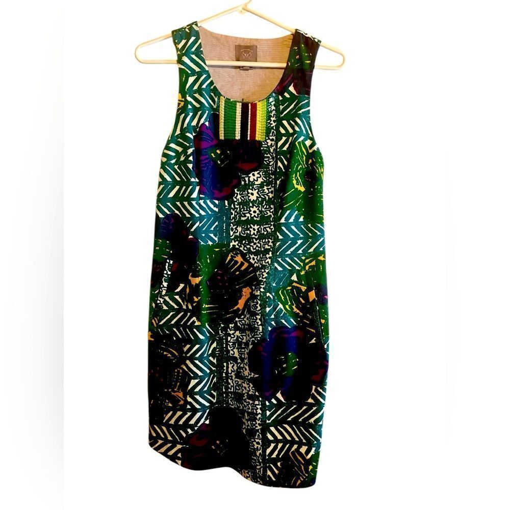 Vanessa Virginia Green Cotton Floral Sleeveless Dress